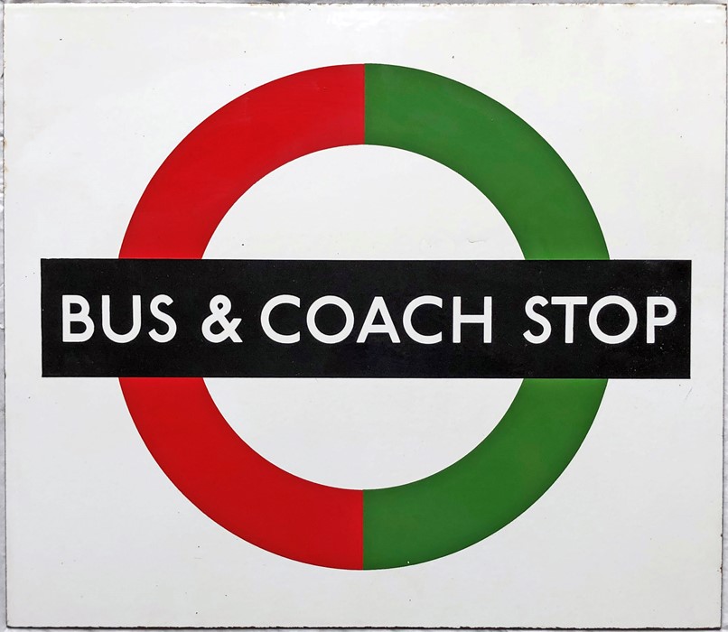London Transport enamel BUS & COACH STOP FLAG (compulsory). A 1940s/50s example, a single-sided