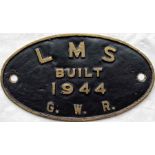 London Midland & Scottish Railway (LMS) cast-brass BUILDER'S PLATE 'Built 1944, GWR' from one of the
