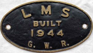 London Midland & Scottish Railway (LMS) cast-brass BUILDER'S PLATE 'Built 1944, GWR' from one of the