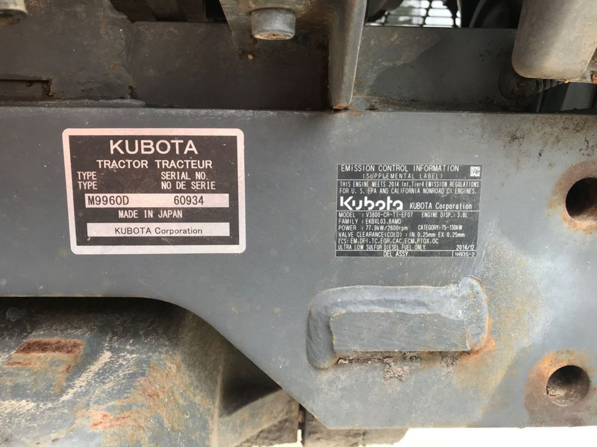 2015 Kubota M9960D Tractor, S/N 60934, 4WD, p/b Kubota 3.8L 4-Cyl Diesel Engine, 100 HP, Power - Image 7 of 11