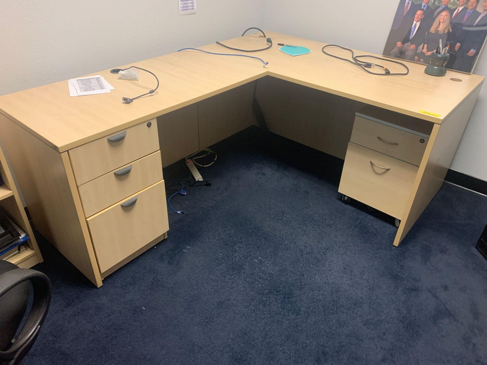 L Shaped Desk with Rolling 2 Drawer File Cabinet and (2) Bookcase