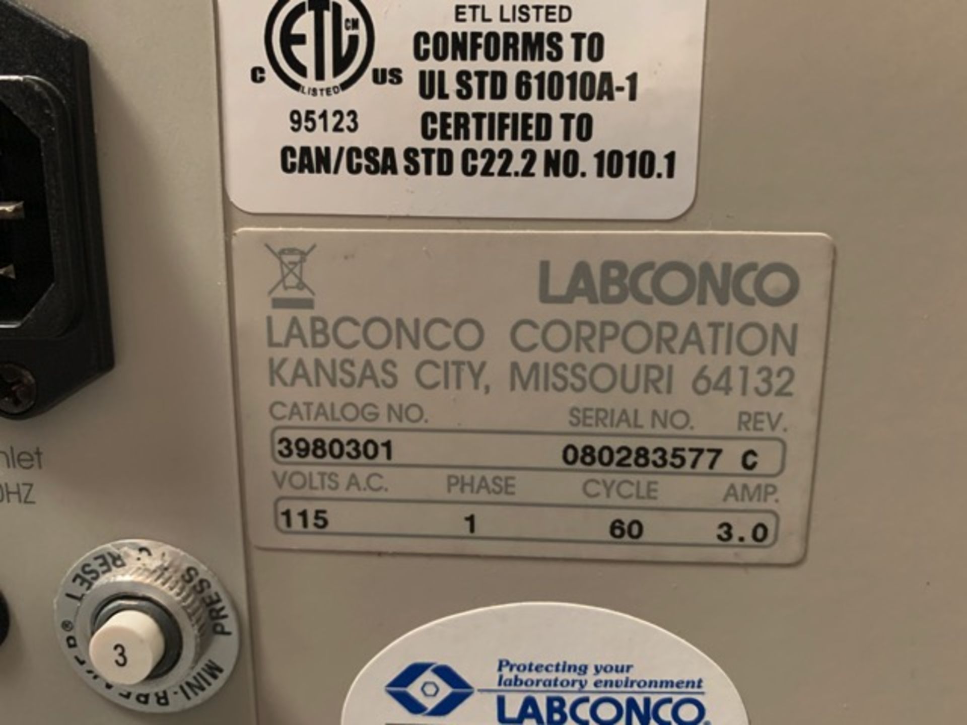 Labconco, Purifier Saftey Enclosure, S/N 080283577 - Image 5 of 7