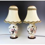 A pair of Masons ironstone 'Mandarin' vase shaped table lamps, of octagonal baluster form, mounted