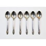 A set of six Georg Jensen silver Acorn pattern teaspoons, import marks for Georg Jensen Ltd,