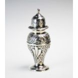 An Edwardian silver sugar caster T H Hazlewood & Co, Birmingham 1905, of inverted baluster form,