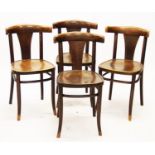 A set of four Polish beech bentwood chairs, mid 20th century by B C S Ltd, with a curved back rail