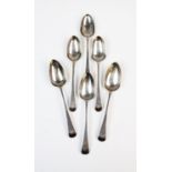 A selection of silver spoons, comprising; three George III silver Old English pattern tablespoons,