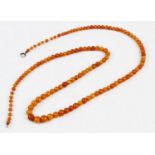 A 'Butterscotch' amber bead necklace, comprising 125 graduating off-round beads, spring ring and