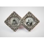 A late Victorian silver miniature double photograph frame, James Deakin & Sons, Chester 1900, of