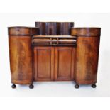 A 19th century and later reconstructed mahogany sideboard, with an Art Deco influence, having a