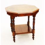 A late Victorian walnut octagonal occasional table, the quarter veneered moulded top inlaid with a