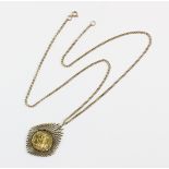 A Victorian sovereign set pendant on chain, the sovereign dated 1893, claw set to a 9ct gold mesh