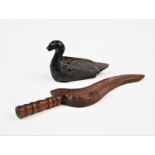 A late 19th century chip carved wooden letter opener, the curvilinear blade incised with the