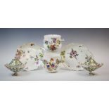 Two Meissen porcelain leaf shaped dishes, 19th century, floral enamelled to the bowl, with