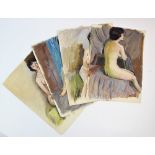 Roy Pettitt (British, b.1935), Watercolour on textured paper, A portfolio of four nude sketches, One