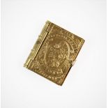 A 19th century miniature gilt brass album, of rectangular form, the hinged cover decorated with