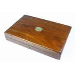 A Victorian mahogany brass inlaid converted pistol box, hinged cover enclosing a fitted interior and