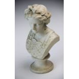 A neoclassical Parian Ware bust of Medusa, modelled with scaled armour and snake crown, 26.5cm high,
