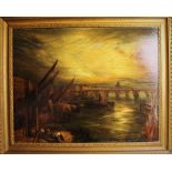 Follower of William Edward Webb (1862-1903), Oil on canvas, A London docks scene, Unsigned, 70cm x