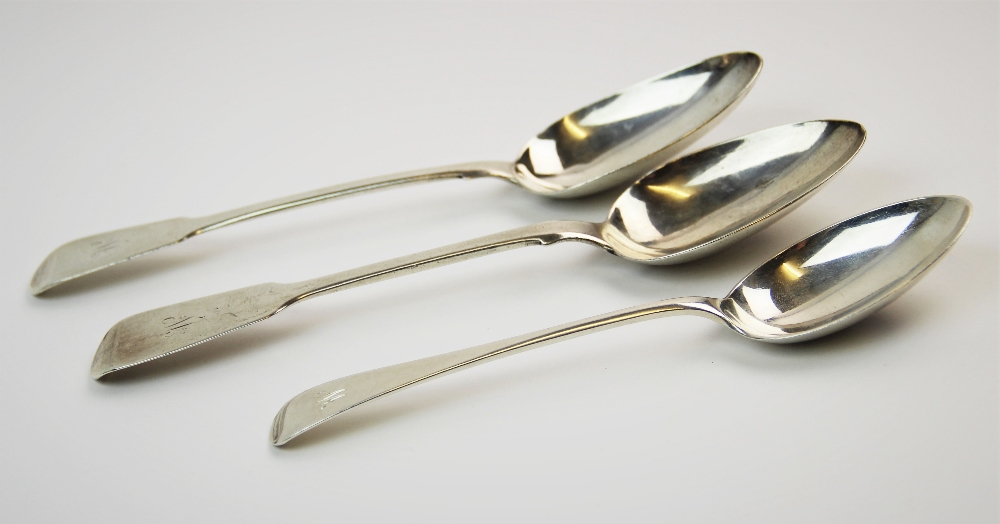 A William IV silver fiddle pattern table spoon, William Chawner II, London 1832, with a Victorian