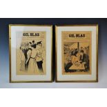 Five French 'GIL BLAS Illustrated Weekly' newspaper covers, late 19th century, each featuring