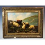 Follower of Henry Schouten (Belgian 1857-1927), Oil on canvas, Sheep in a moorland landscape,