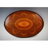 A George III inlaid oval mahogany tea tray, the galleried tray centred with an inlaid satinwood oval
