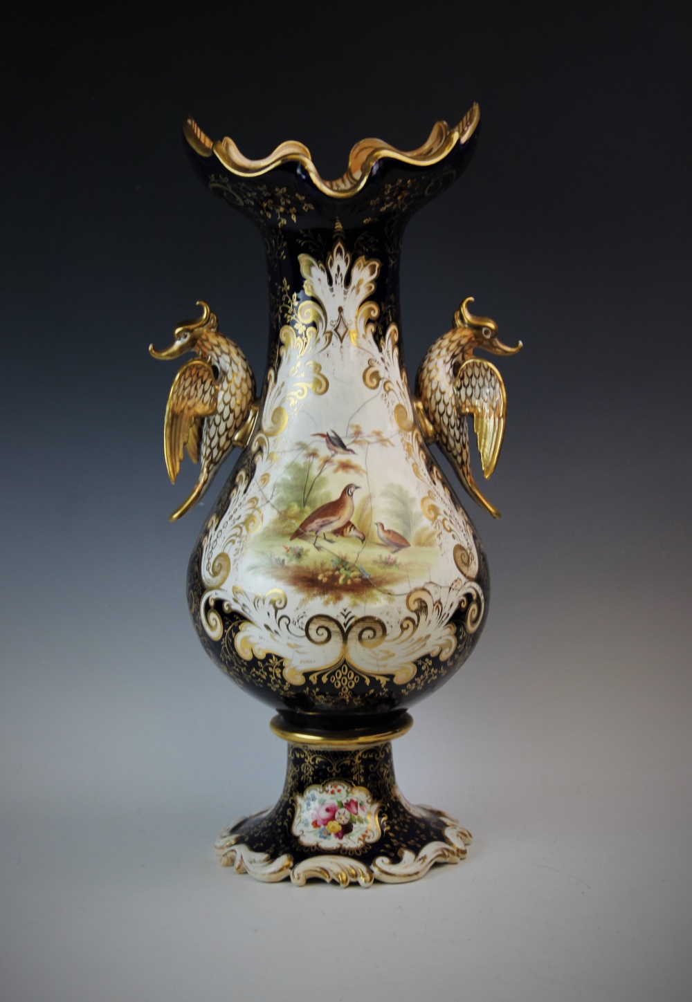 An impressive English porcelain rococo style vase, mid 19th century (probably Coalport), the