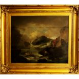 Attributed to George Morland (1763-1804), Oil on canvas, A shipwreck scene with swimming dog,