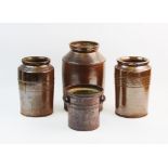 A collection of four stoneware jars, 19th century and later, each with impressed decorative patterns