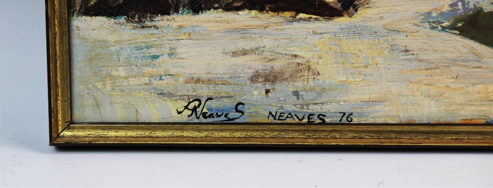 P Neaves (Modern British), Acrylic on canvas, Mountain scene, Signed and dated '76' lower left, 45cm - Bild 3 aus 5