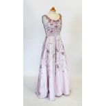 A heavily embellished dusty pink ballgown, late 1950's, the interior labelled for Walgar, London,