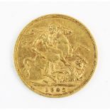 A Victorian sovereign, dated 1892, gross weight 7.9ozt