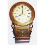 A Victorian walnut wall clock, with a 30cm white dial and two train movement, above a glazed and