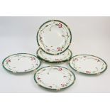A set of six Victorian decorative plates, circa. 1870, designed with a hand painted dog rose and