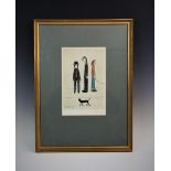 Laurence Stephen Lowry RBA RA (1887-1976), Signed artist's proof on paper, 'Three men and a cat',
