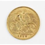 An Edwardian half sovereign, dated 1909, weight 4.0gms