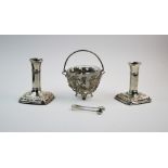 A pair of Victorian silver candlesticks, I S Greenberg & Co, Birmingham 1899, each with plain