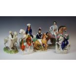 A group of six Staffordshire flatback figures, 19th century and later, comprising: a portrait figure
