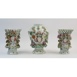 A garniture of three early Derby frill vases, modelled by or after Jonathan Boot circa 1765,