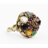 A Thai gemstone set 'Princess' ring, the tiered cluster design ring set with gemstones of assorted