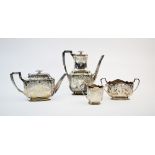 A Victorian four piece tea and coffee service, Aitken Brothers, Sheffield 1895-96, comprising; a