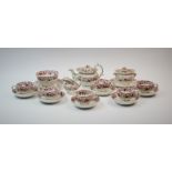 A Victorian transfer printed children's tea service, comprising: a tea pot, sugar bowl and cover,