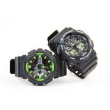 Two Gentlemen's G-Shock Casio wristwatches, WR20BAR, each with digital dials enclosed with a