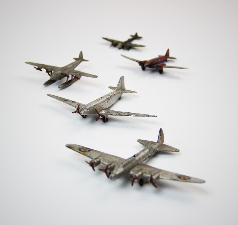A collection of pre-war Meccano Ltd Dinky Toys diecast model aeroplanes, comprising: a No 60t
