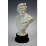 After Apollo Belvedere, a James & Thomas Bevington Parian ware half-length bust of Apollo, modelled