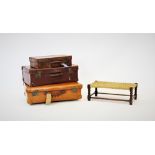 An early 20th century leather travel case, 50cm wide, a vintage leather effect suitcase with leather