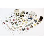 A selection of vintage and costume jewellery, to include a 9ct gold floral tie pin, a pair of