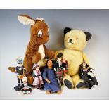 A selection of vintage toys, to include, a Chad Valley plush kangaroo, with glass eyes and
