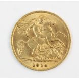 A George V half sovereign, dated 1914, weight 4.0gms